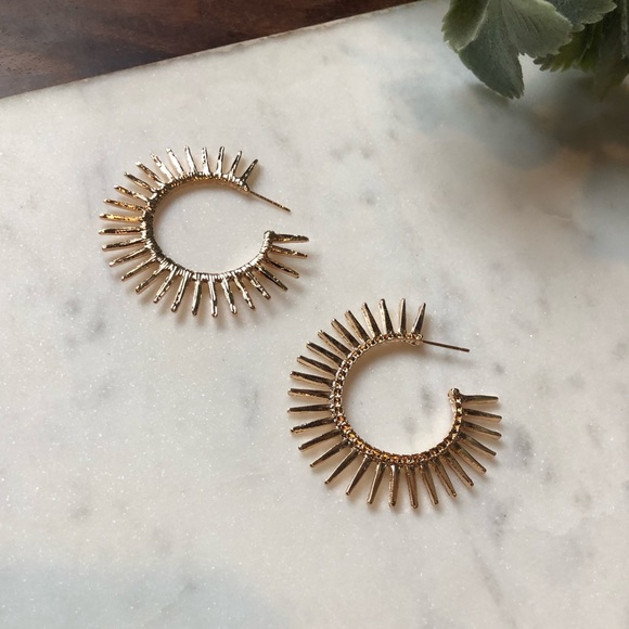 The Ruby - Textured Sunshine Hoop Earrings - Picture 2 of 6